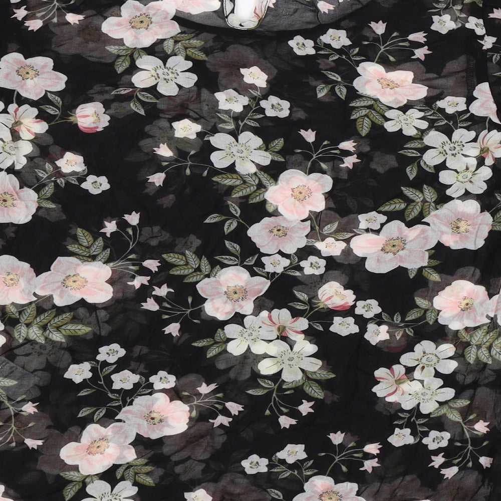 New Look Womens Black Floral Chiffon Basic Blouse Size 6