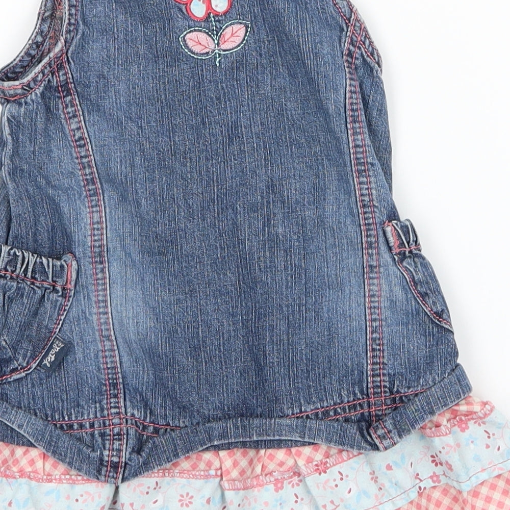 Pumpkin Patch Girls Blue Plaid A-Line Size 3-6 Months - Flowers