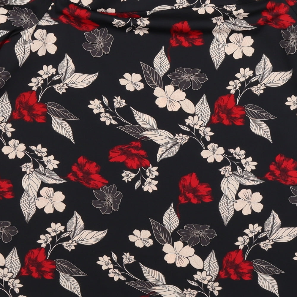 George Womens Black Floral Satin Basic Blouse Size 8