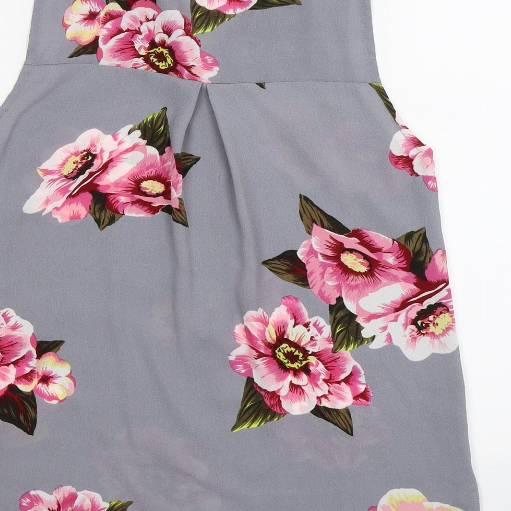 Cameo Rose Womens Grey Floral Basic Blouse Size 6