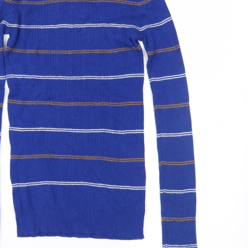 Mango Womens Blue Striped Knit Pullover Jumper Size S