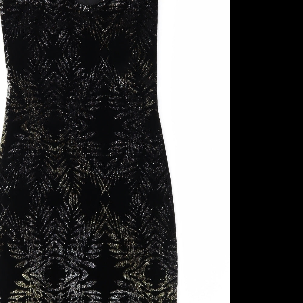 Topshop Womens Black Geometric Velour Sheath Size 8