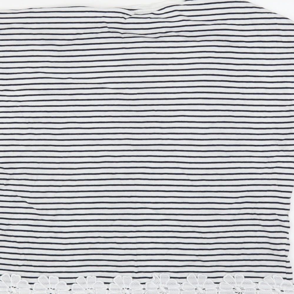 New Look Womens White Striped Basic T-Shirt Size 6 - floral hem