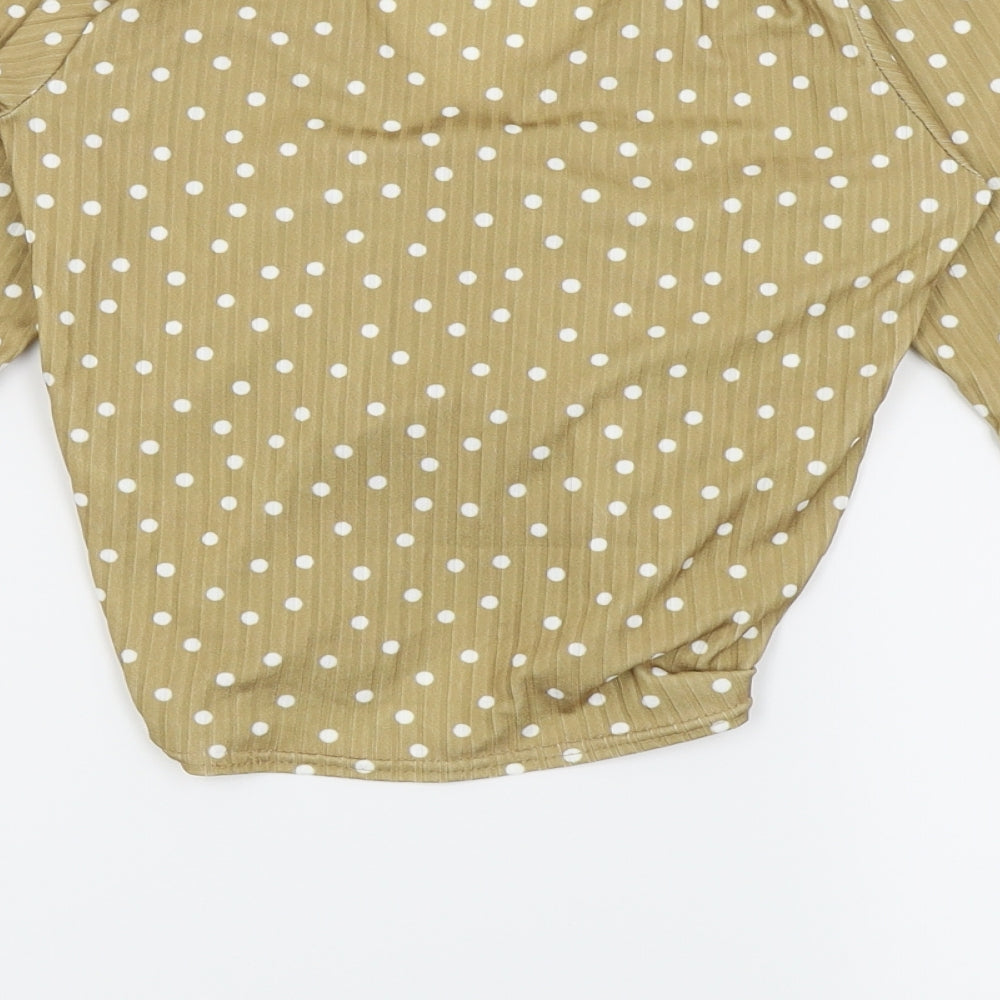 New Look Womens Beige Polka Dot Cropped T-Shirt Size 8