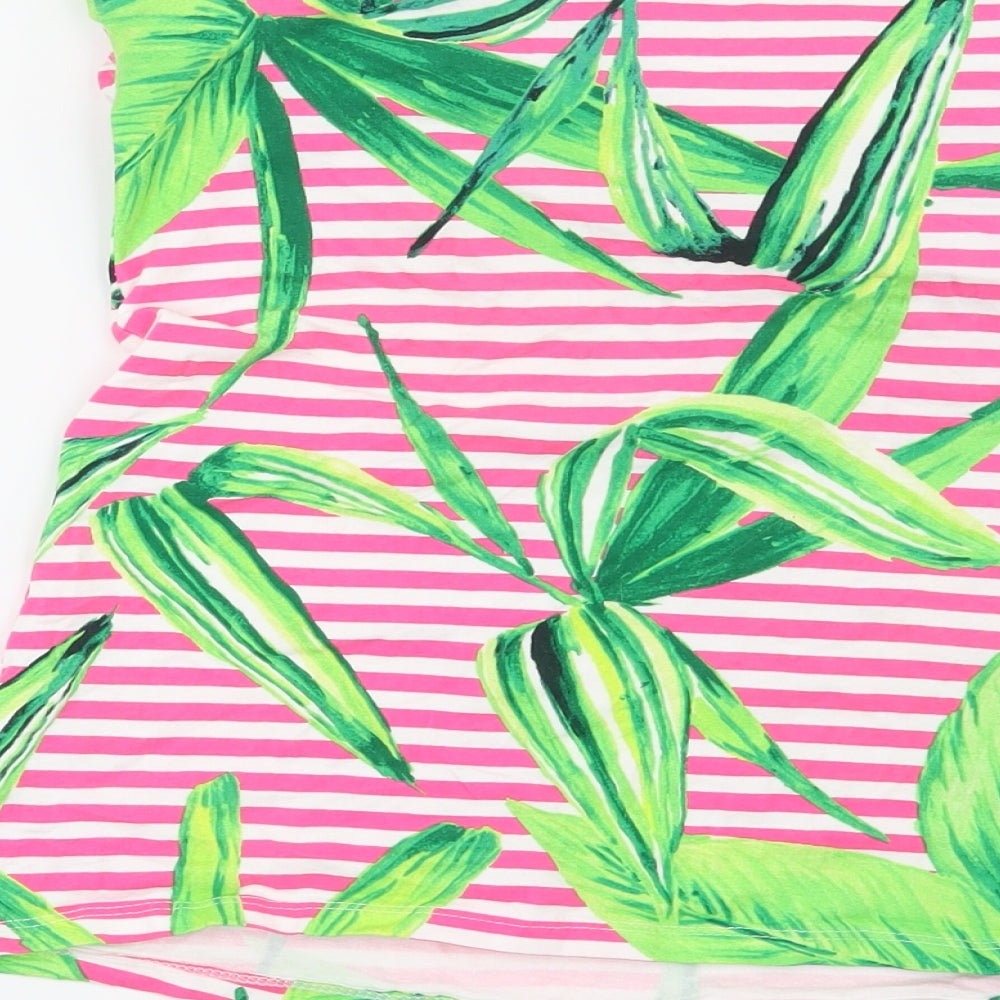 Papaya Womens Pink Striped Basic T-Shirt Size 12 - leaf print