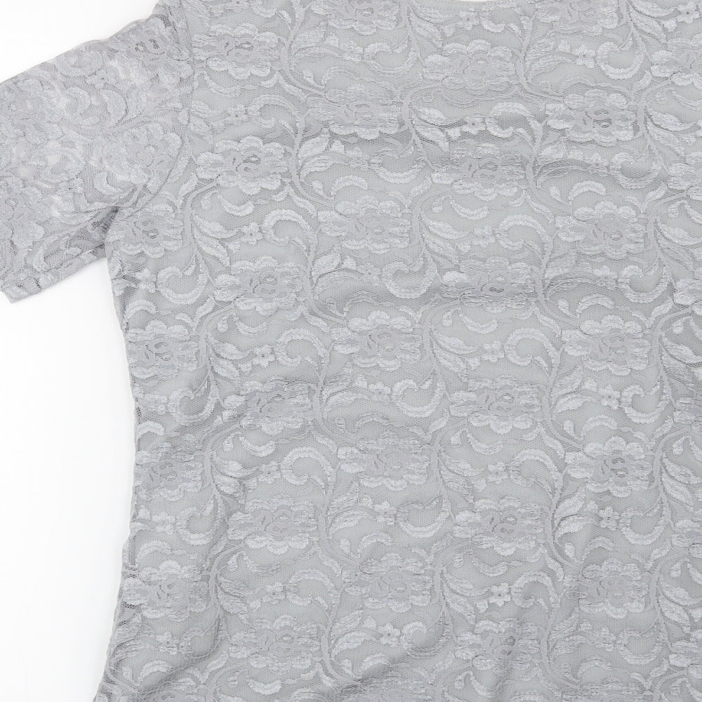 Preworn Womens Grey Floral Basic Blouse Size 8