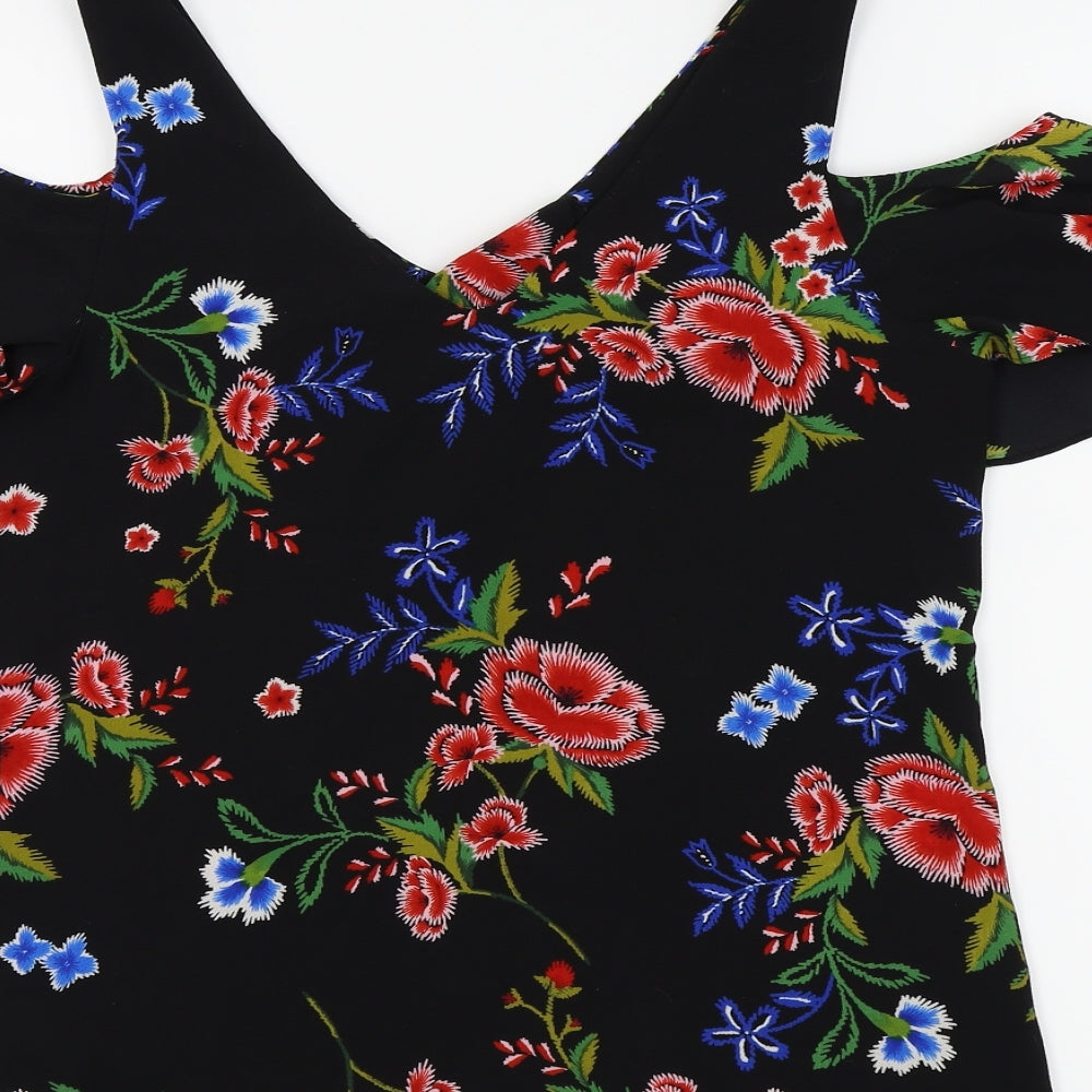 Peacocks Womens Black Floral Basic Blouse Size 8