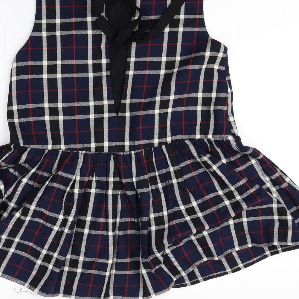 Zara Womens Blue Check Basic Blouse Size XS