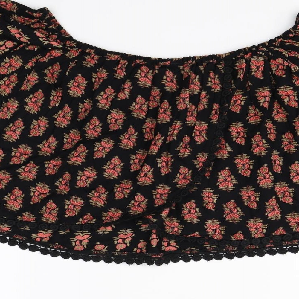 Topshop Womens Black Floral Cropped Blouse Size 6