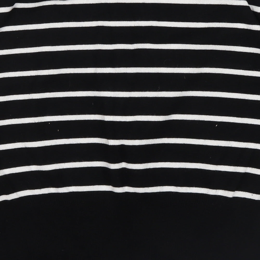 Petite Womens Black Striped Basic T-Shirt Size 14