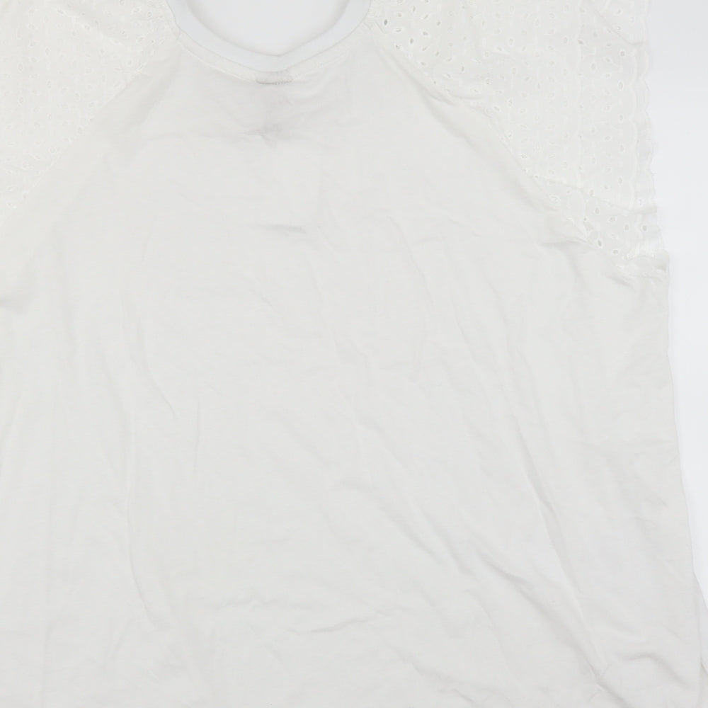 H&M Womens White Basic T-Shirt Size XL - Crochet Sleeve Detail