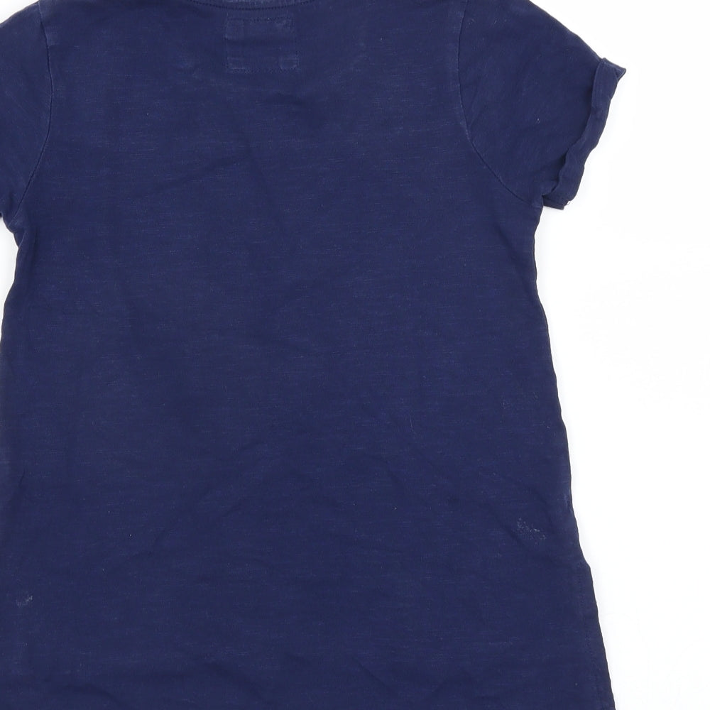 Sainsburys Girls Blue Basic T-Shirt Size 7 Years - floral crochet detail