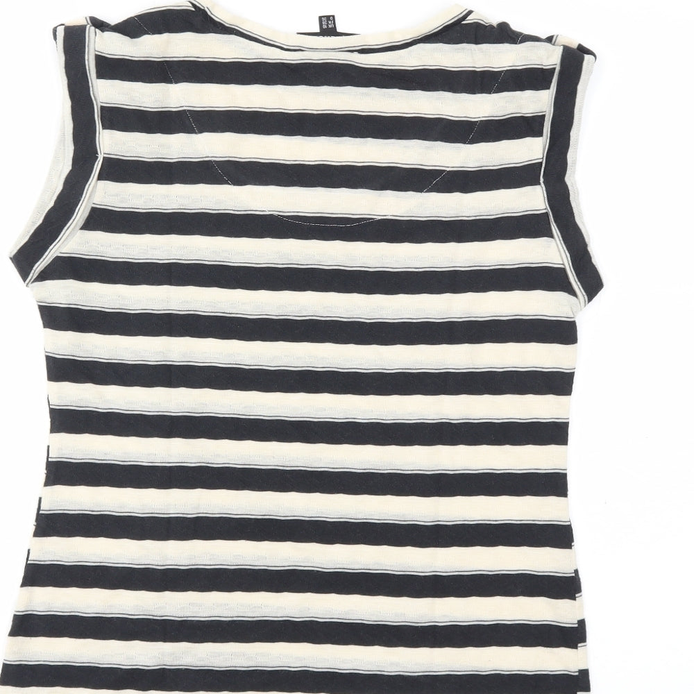 Warehouse Womens Beige Striped Basic T-Shirt Size 10