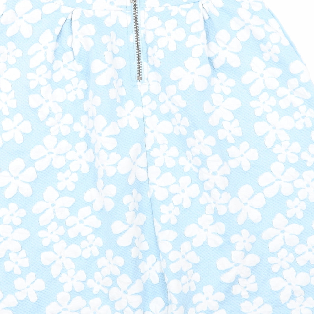 First and i Womens Blue Floral A-Line Skirt Size S