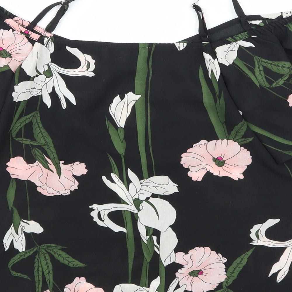 Warehouse Womens Black Floral Chiffon Basic Blouse Size 8