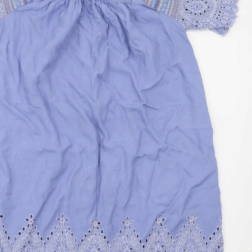 Resort Womens Blue Floral Basic Polo Size S