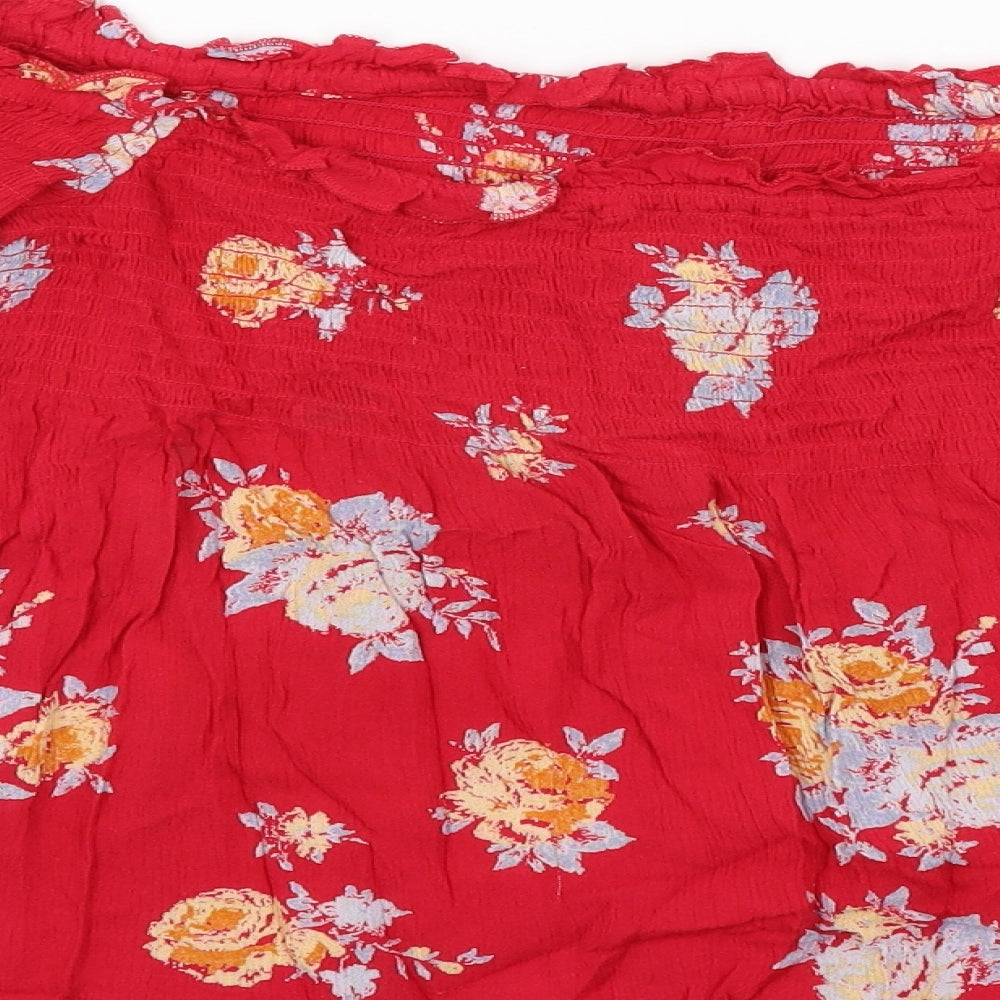 Pins & Needles Womens Red Floral Basic Blouse Size M