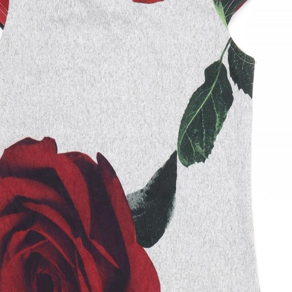 Quiz Womens Grey Floral Pencil Dress Size 8 - buttons on pockets front of dress