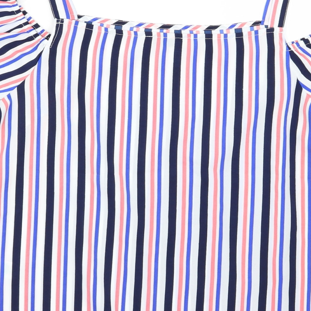 Papaya Womens Blue Striped Basic Blouse Size 10