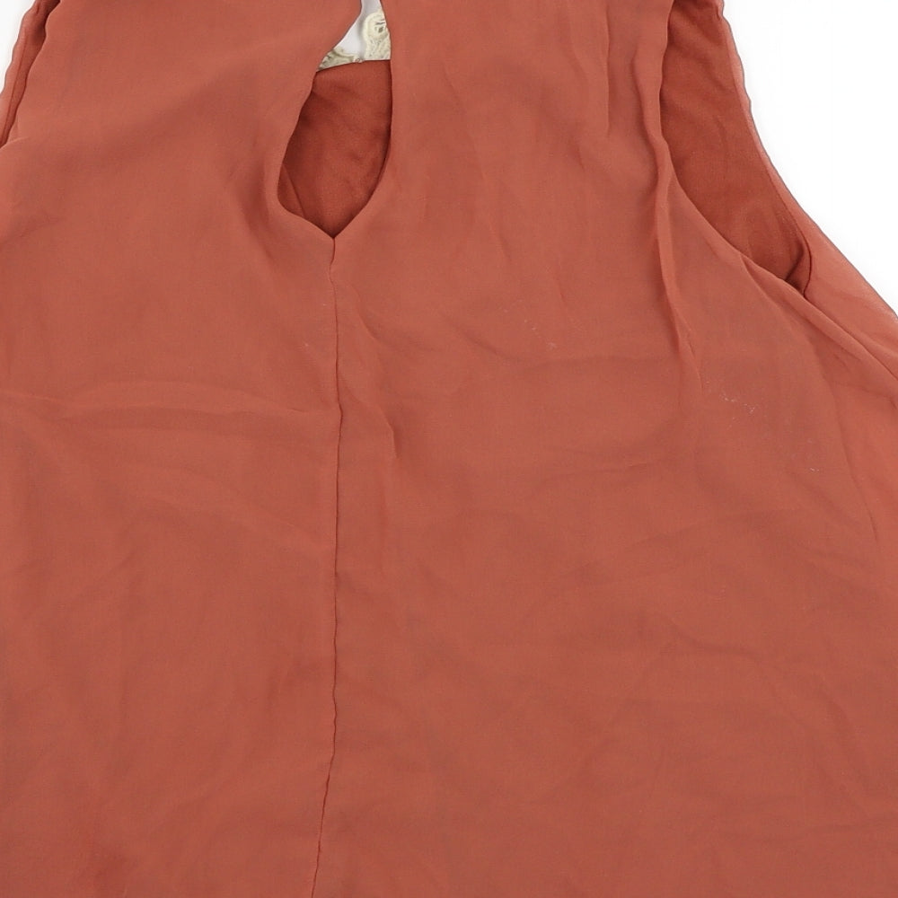 Ribbon Womens Orange Basic Blouse Size 8