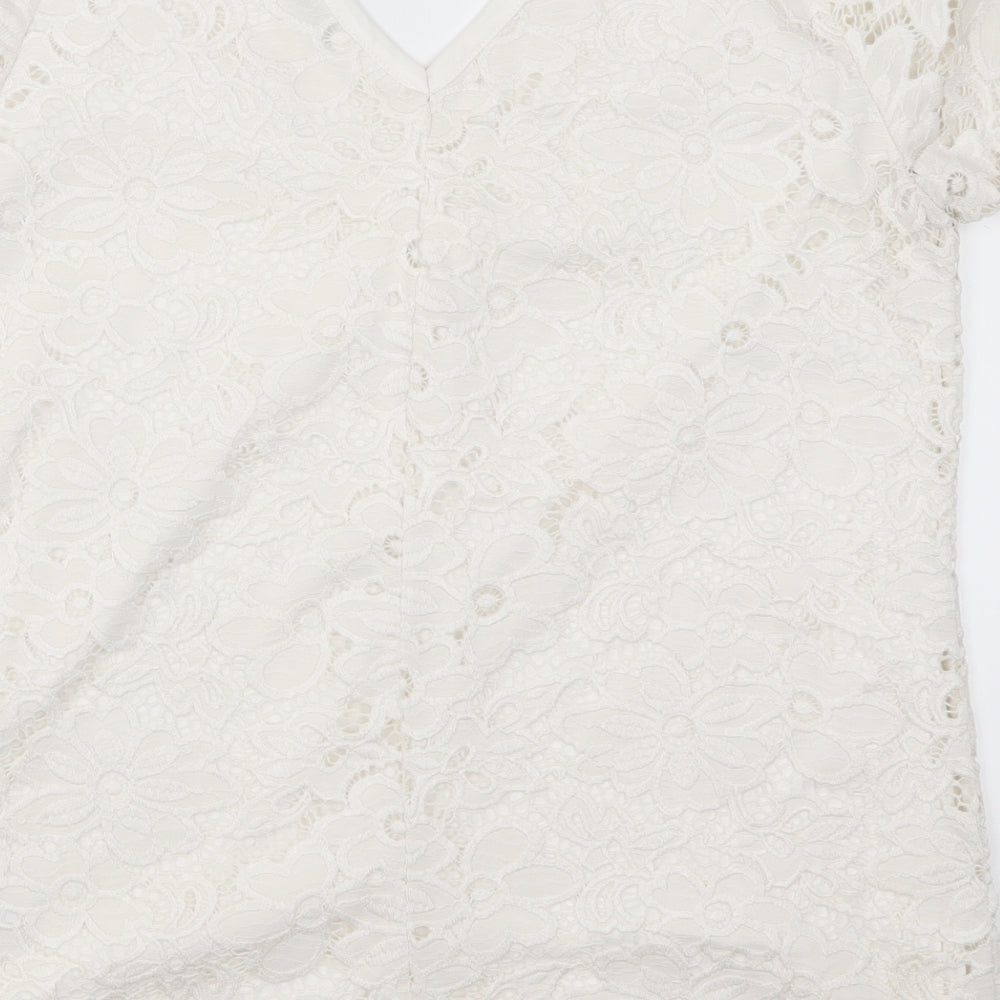 Very Womens White Lace Basic T-Shirt Size 12