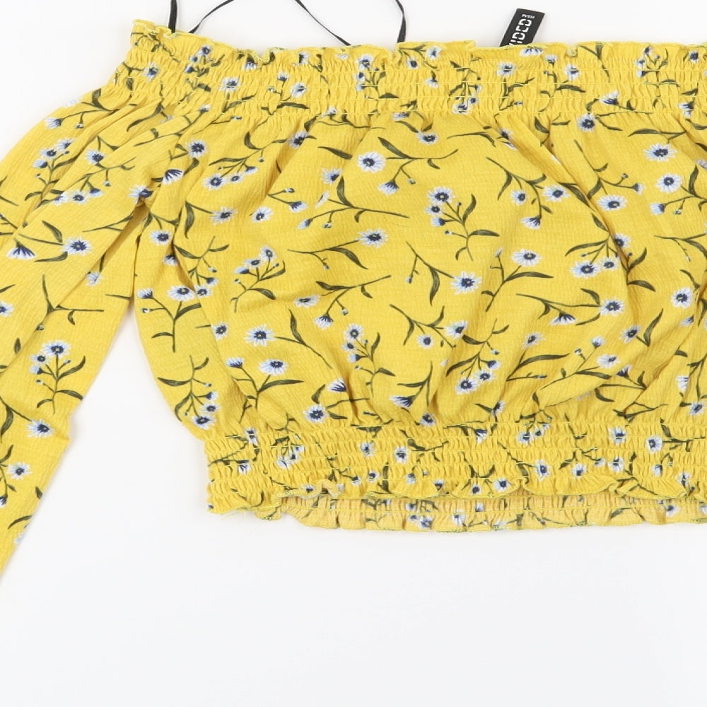 H&M Womens Yellow Floral Basic Blouse Size XS