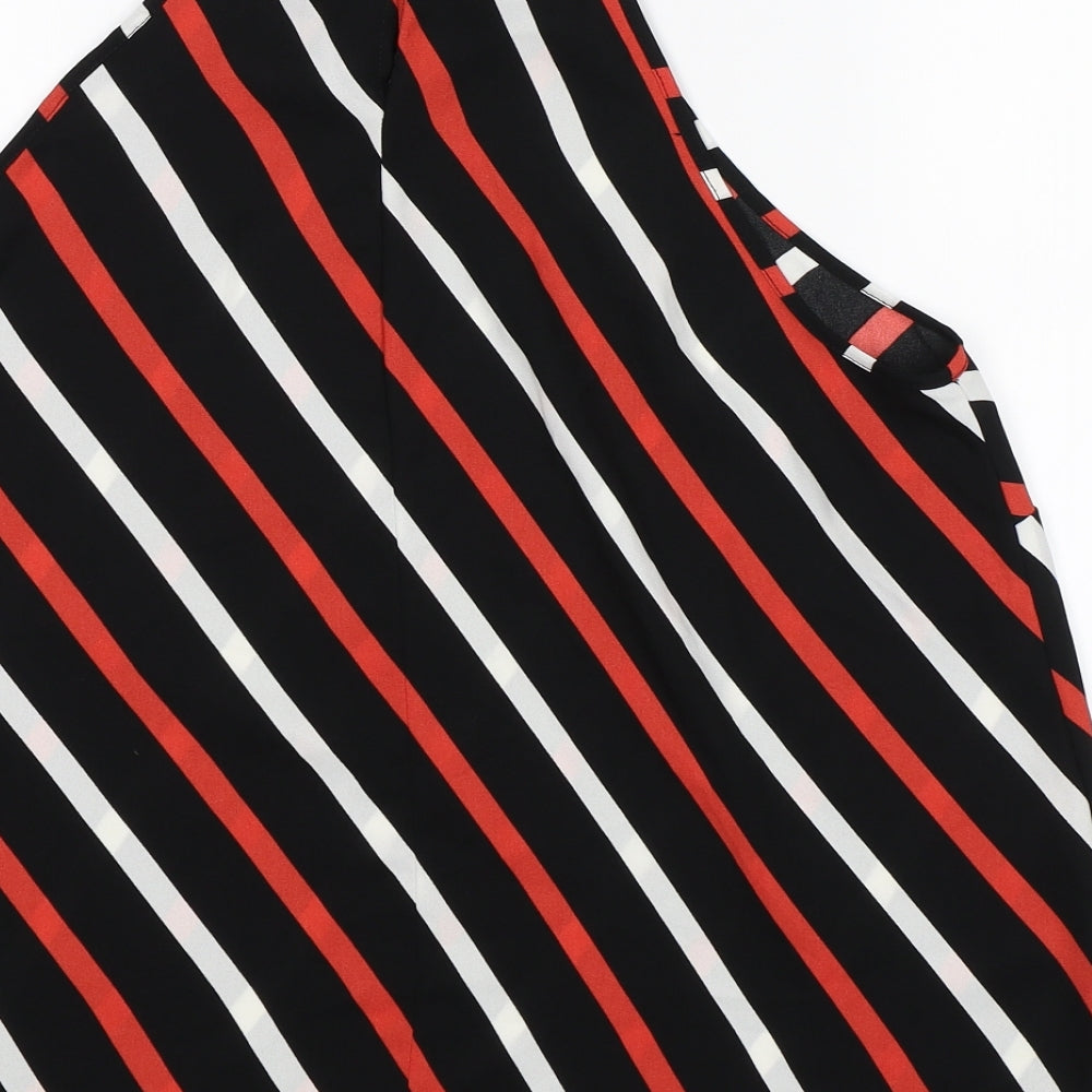 George Womens Black Striped Chiffon Basic Blouse Size 12