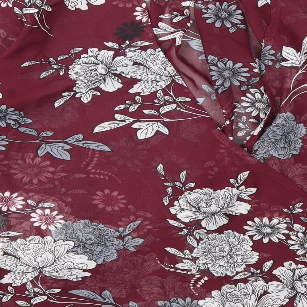 Atmosphere Womens Red Floral Wrap Blouse Size 14