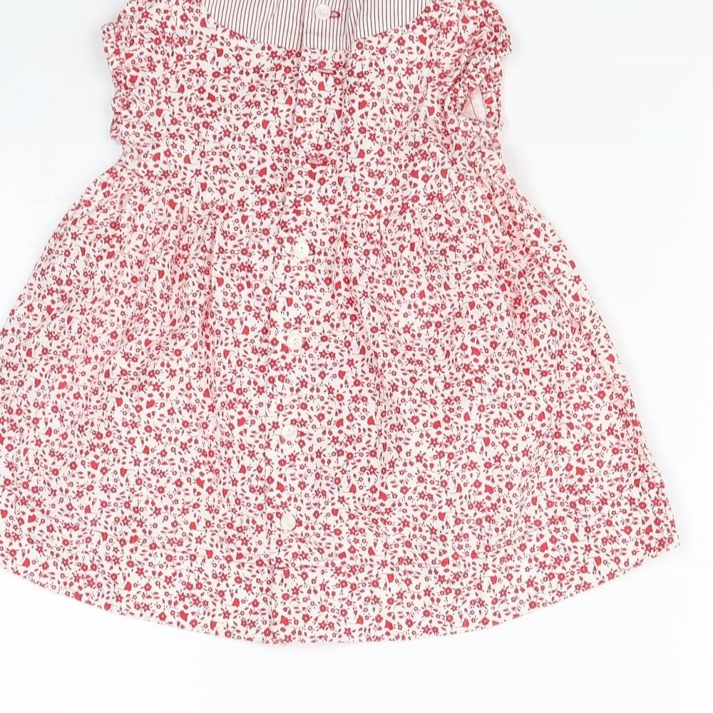 Preworn Girls Red Floral Fit & Flare Size 9-12 Months