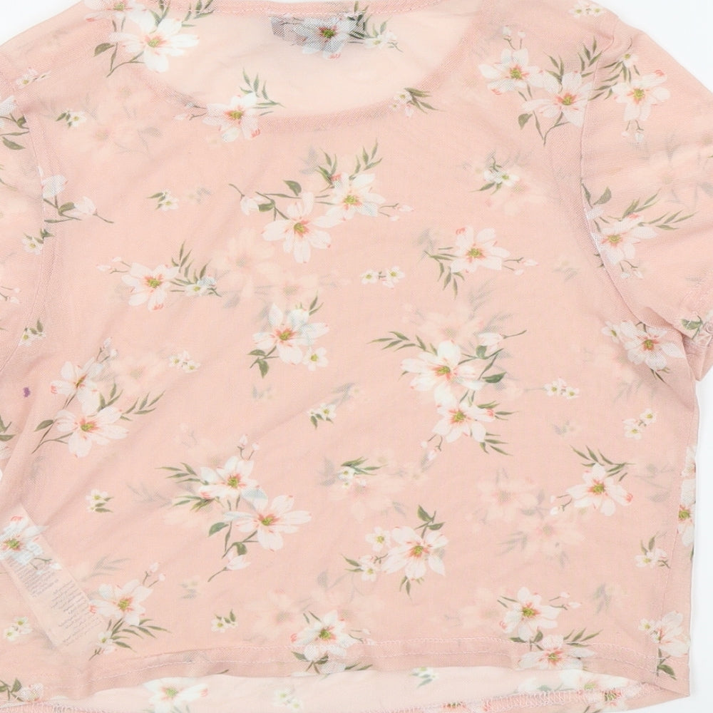 New Look Girls Pink Floral Basic T-Shirt Size 9 Years