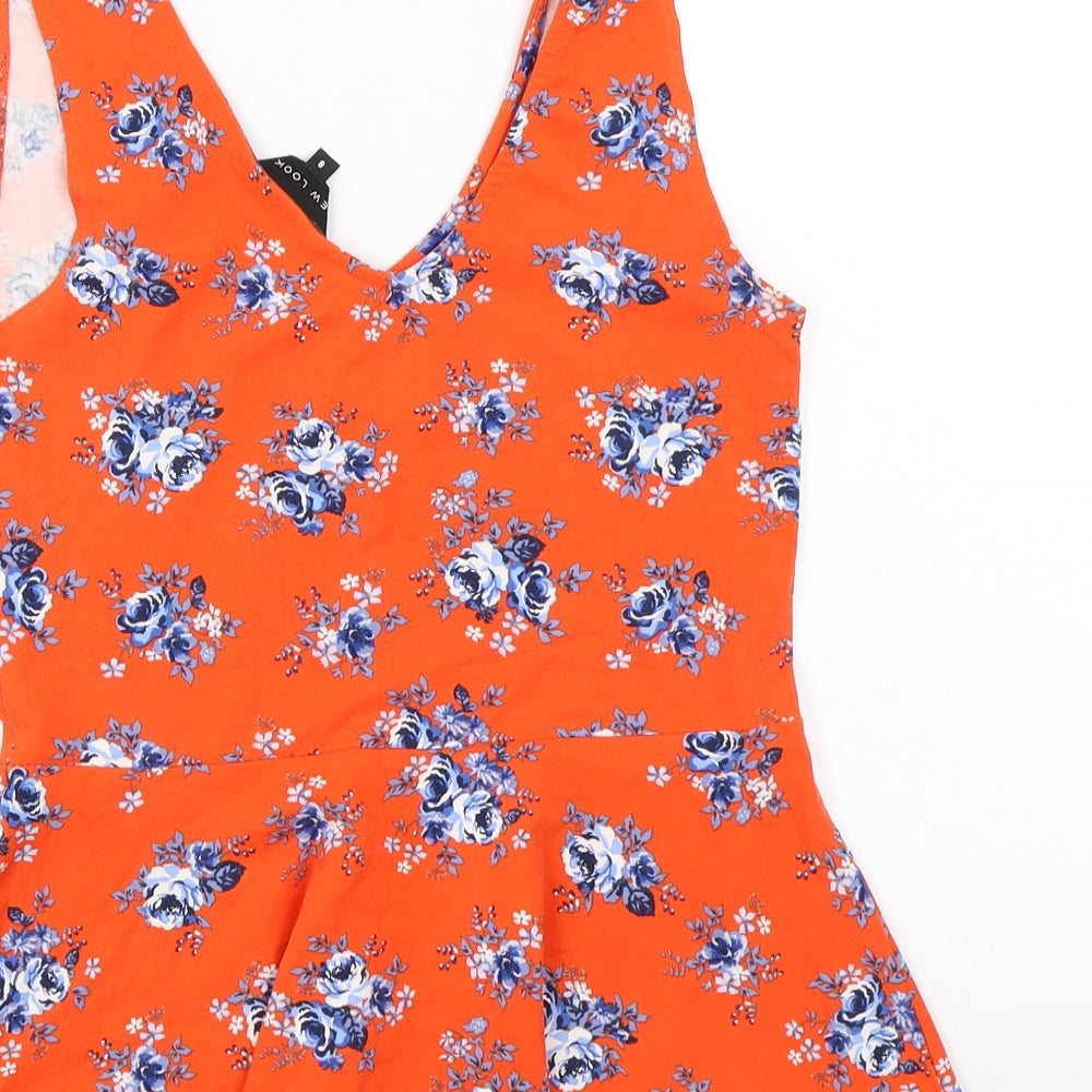 New Look Womens Red Floral Jersey Basic Tank Size 8