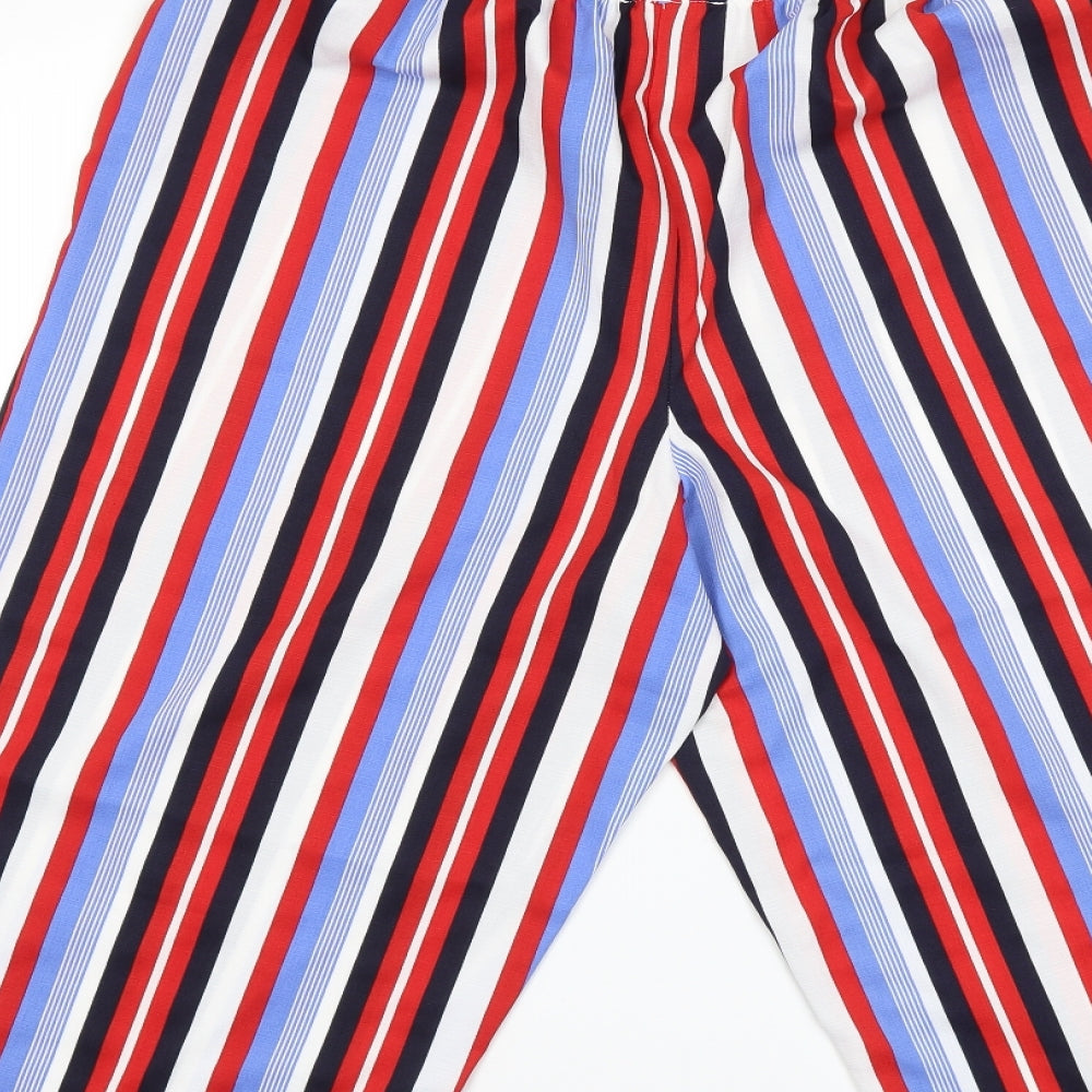 Brand and care label for George women’s blue striped trousers, size UK 14, 20-inch leg