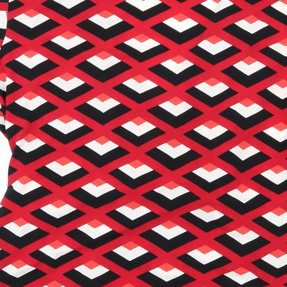 Linea Womens Red Geometric Basic Blouse Size M
