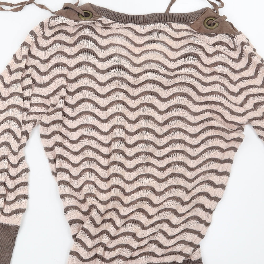 H&M Womens Brown Striped Pullover Jumper Size 6