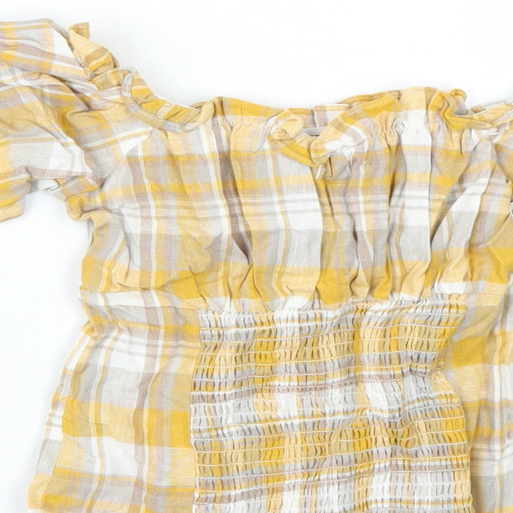 Newlook Womens Yellow Check Basic Blouse Size 8
