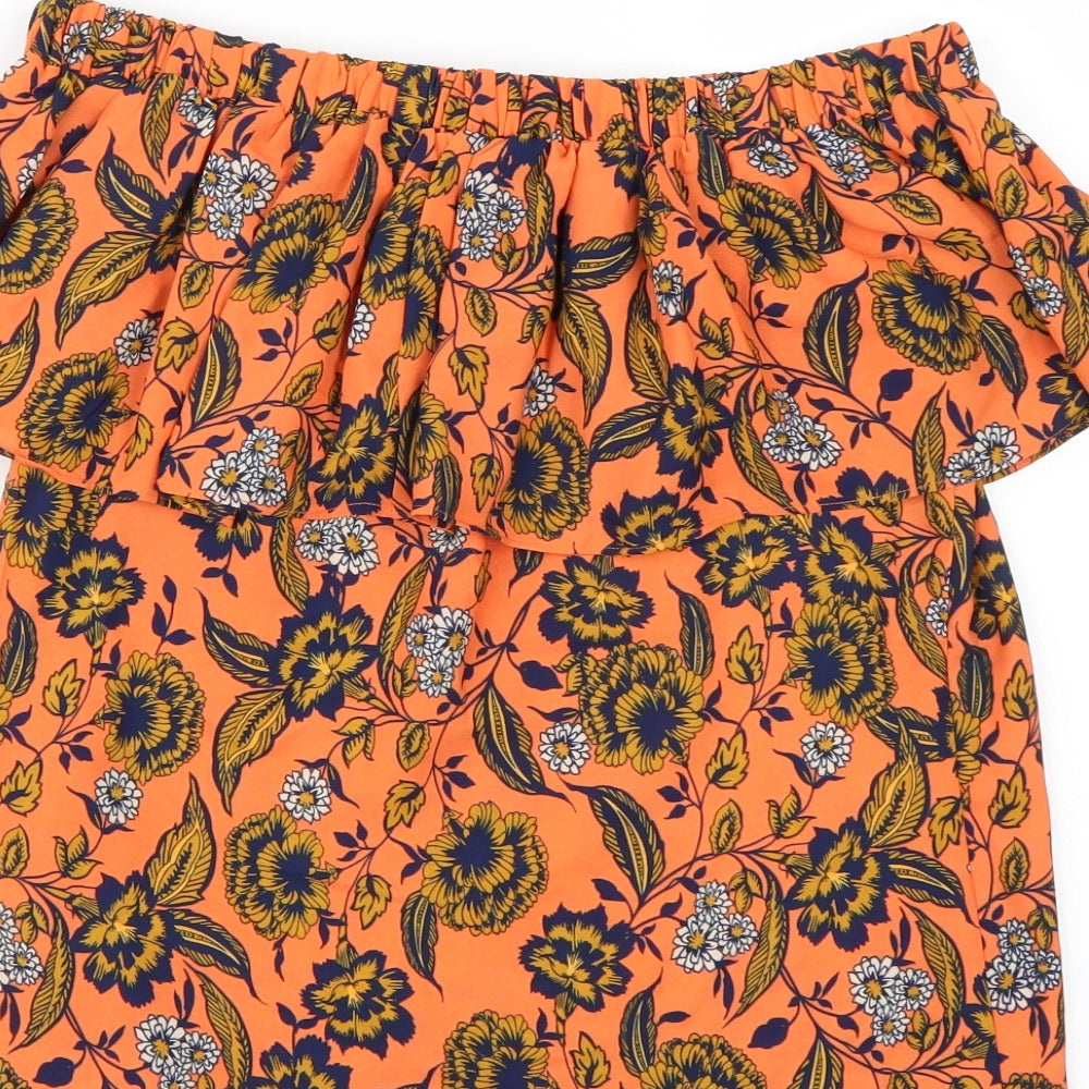 Peacocks Womens Orange Floral Basic Blouse Size 8
