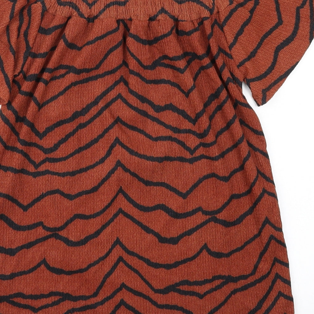 George Womens Brown Animal Print Basic Blouse Size 8