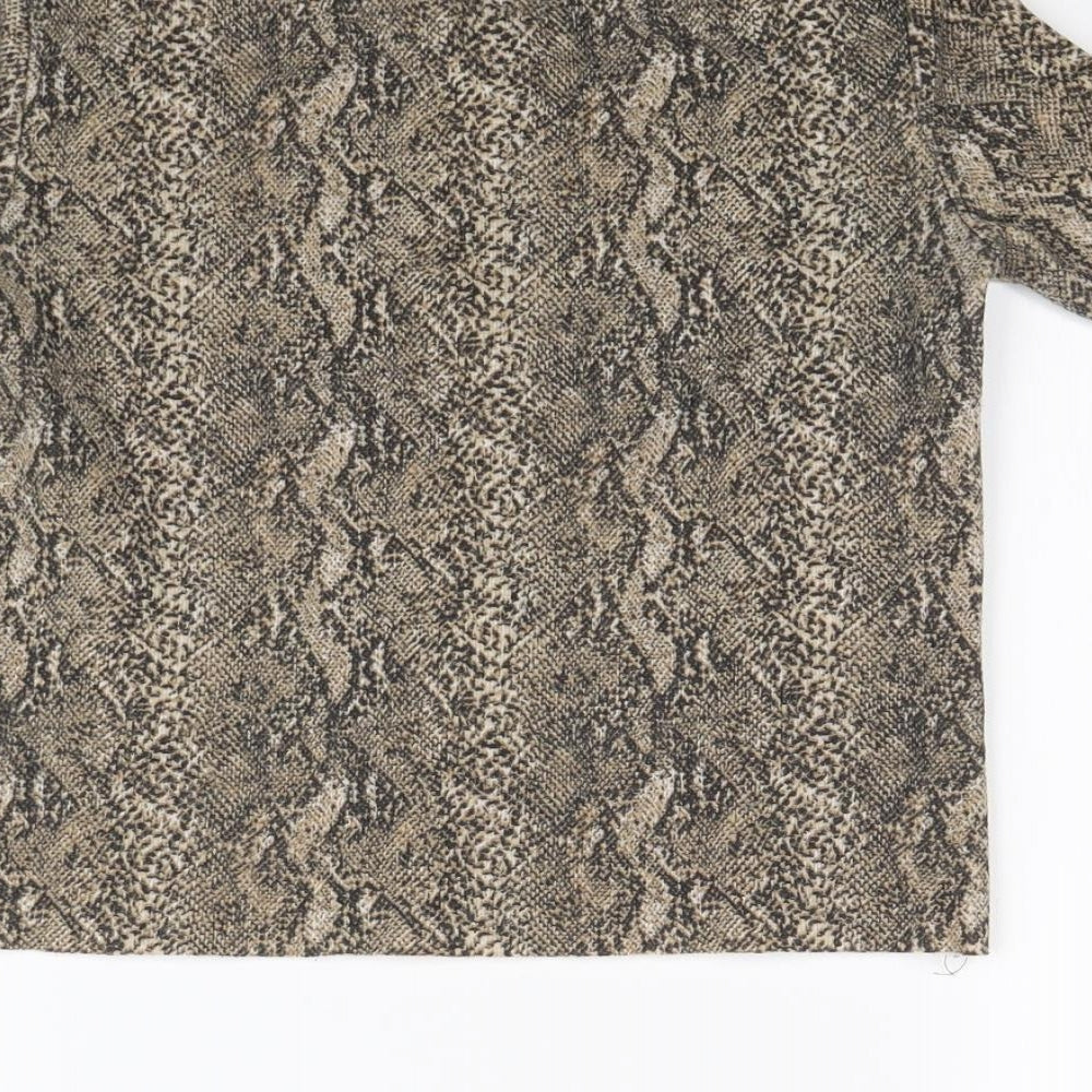Zara Womens Beige Animal Print Cropped T-Shirt Size S