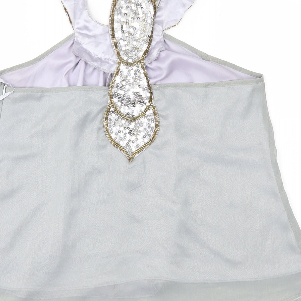 Beauty Angel Womens Grey Geometric Chiffon Basic Blouse Size 14