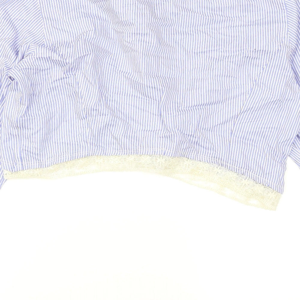 Fenn Wright Manson Womens Blue Striped Cropped Button-Up Size XL - Lace Hem