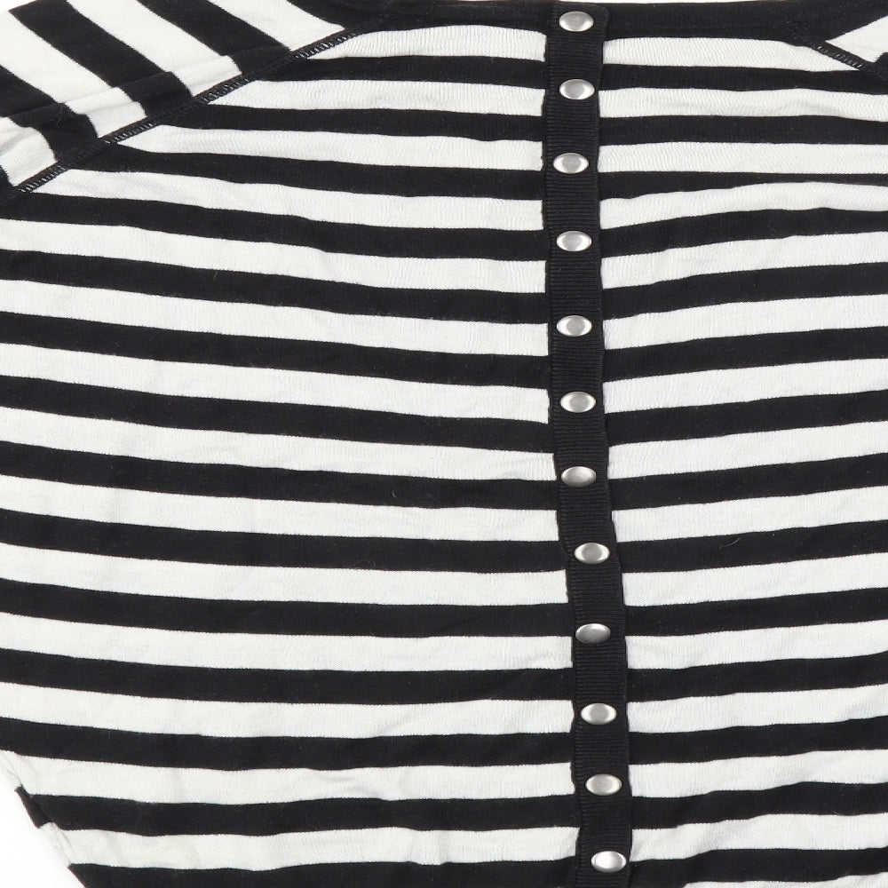 Hoxton Chic Womens Black Striped Pullover Jumper Size M - button back