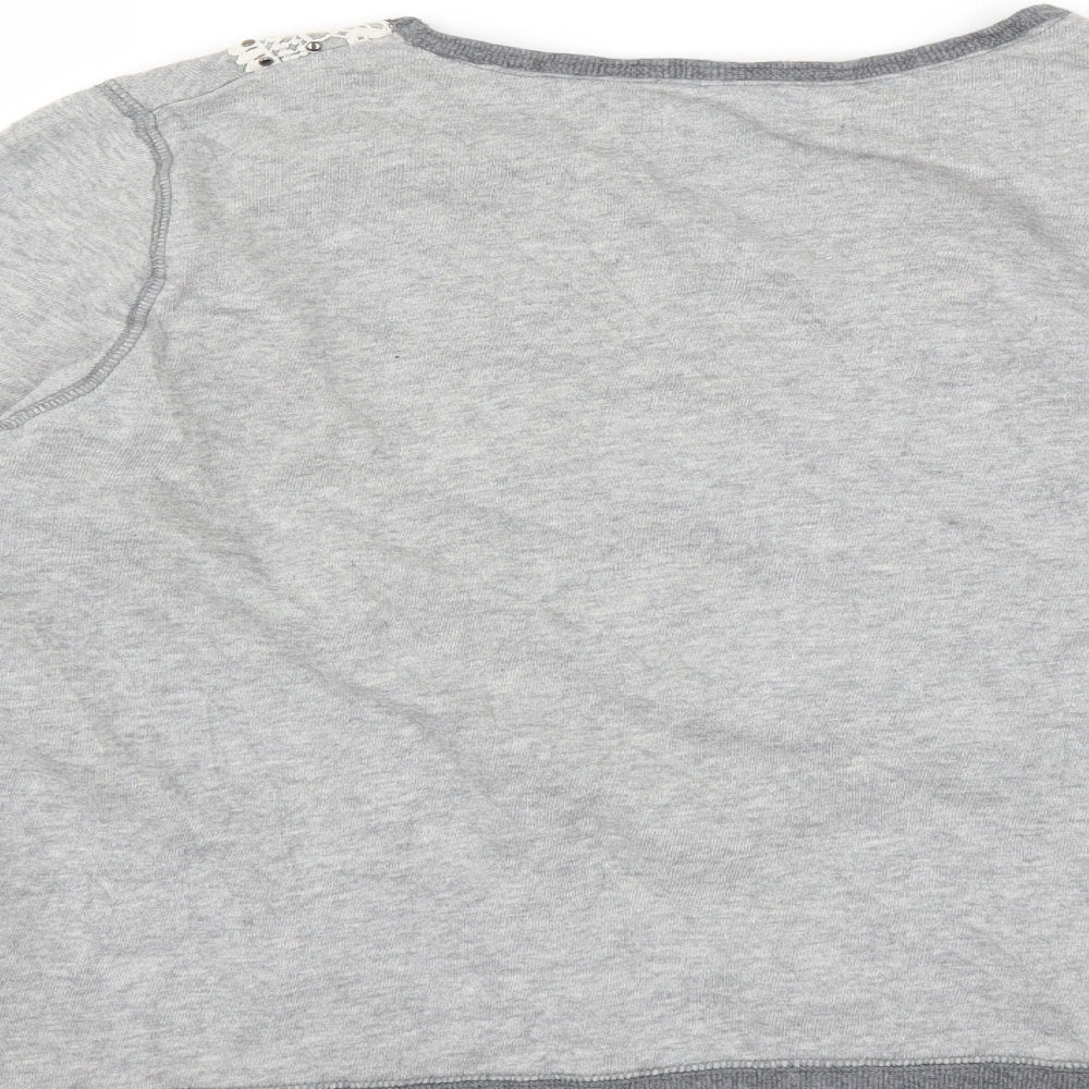 New Look Womens Grey Pullover Sweatshirt Size 16 - crochet detail