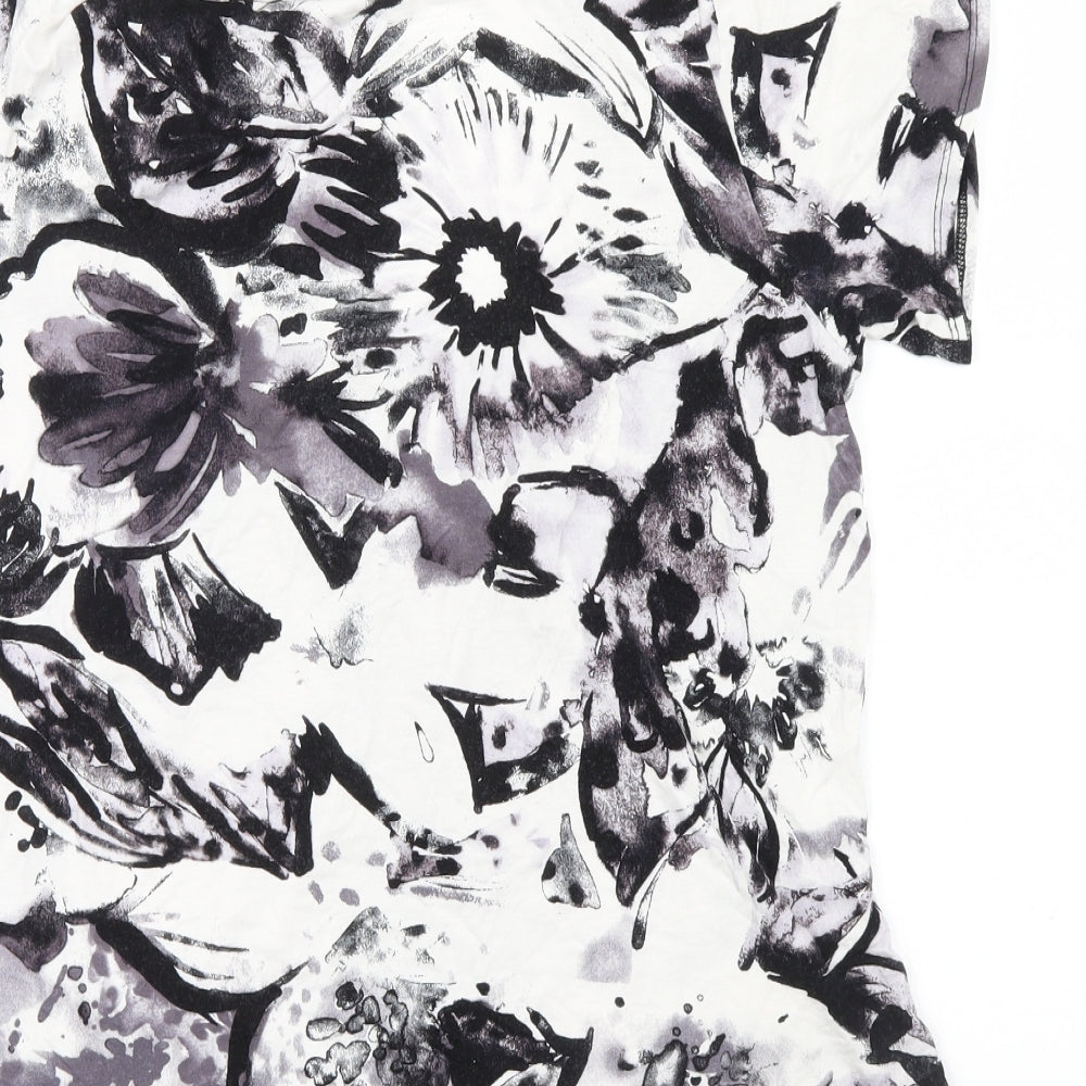 Reflections Womens Black Floral Basic T-Shirt Size L - Ruffle detail