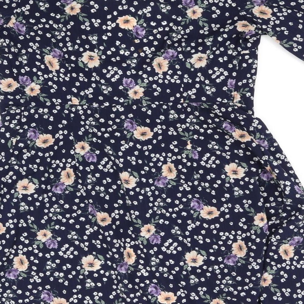 Glamorous Womens Blue Floral A-Line Size S