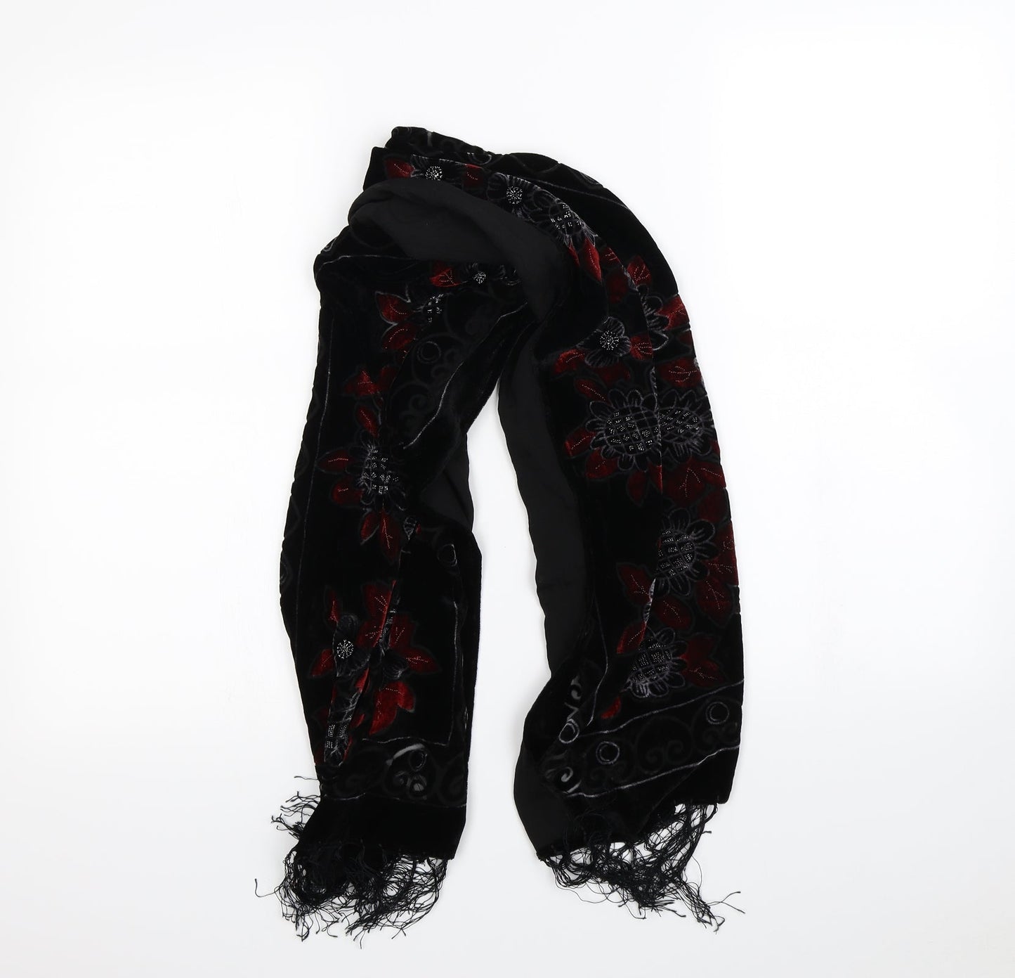 Preworn Womens Black Floral Scarf