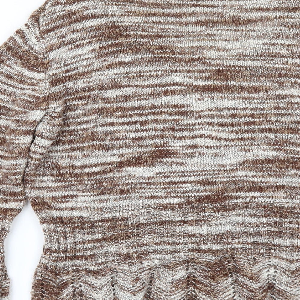 Per Una Womens Brown Striped Pullover Jumper Size L - shaped hem