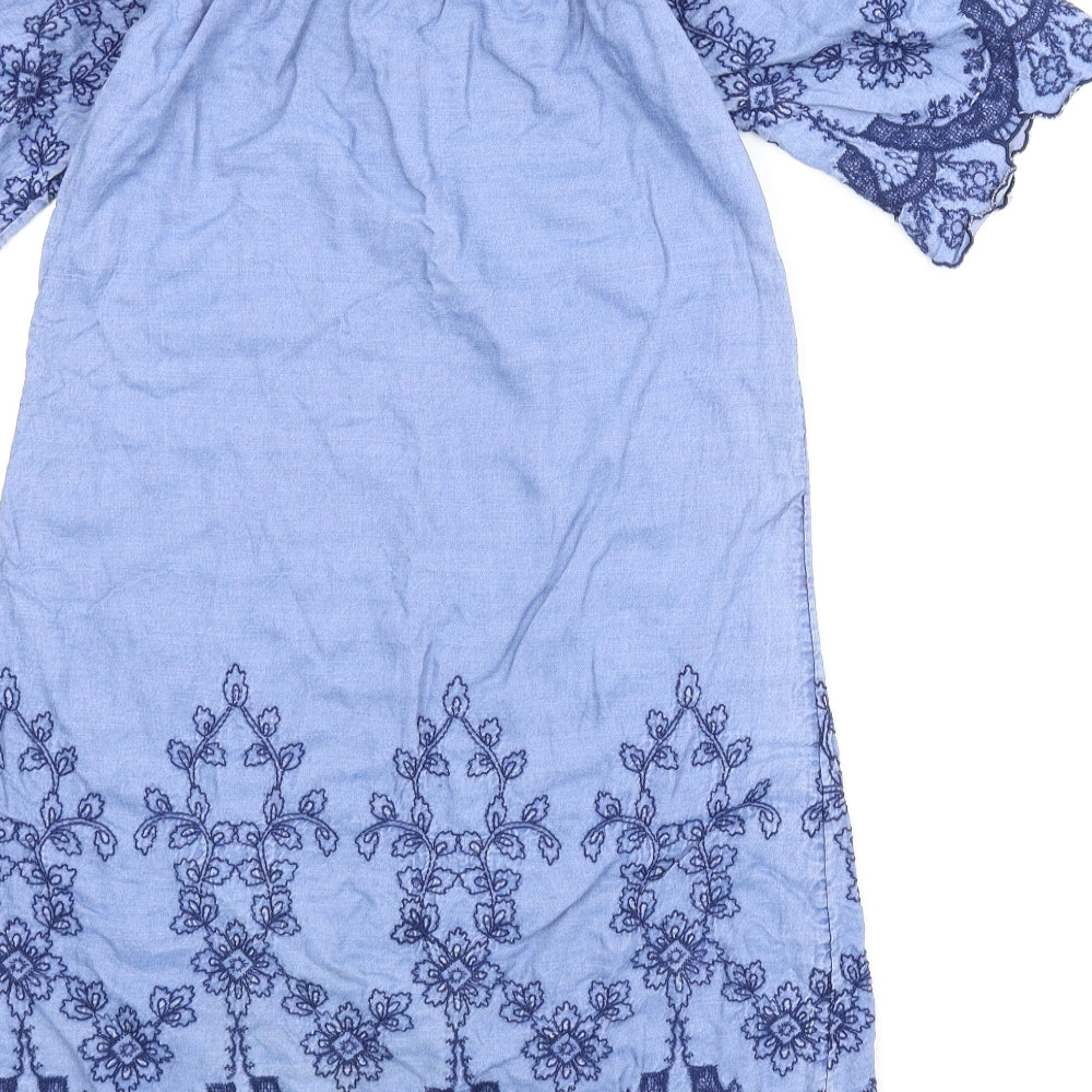 New Look Womens Blue Floral A-Line Size 8