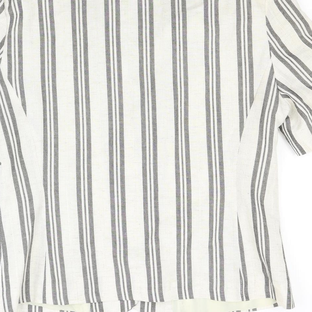 Preworn Womens Beige Striped Rayon Jacket Blazer Size M