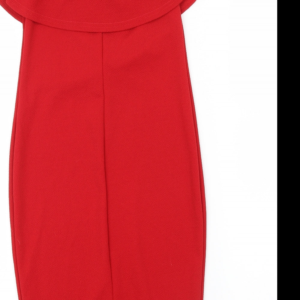B.YOU Womens Red Houndstooth A-Line Size 8 - Frill detail
