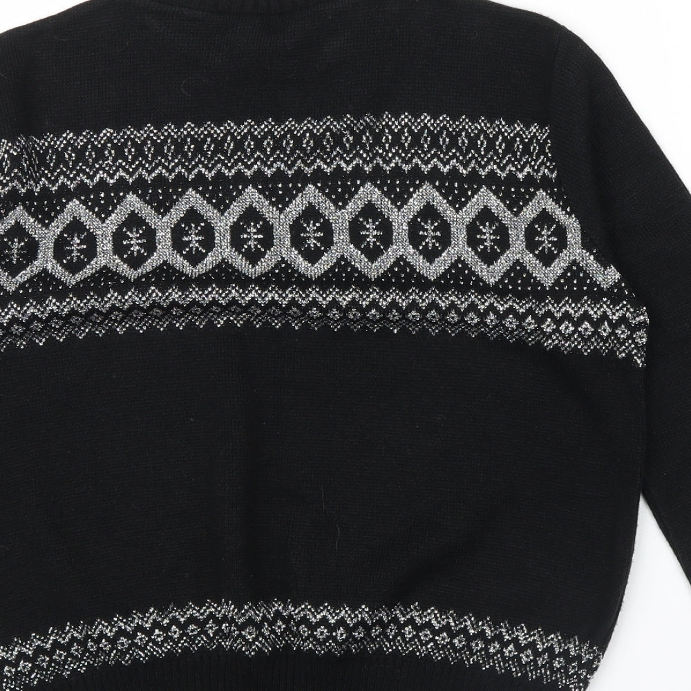 ACRYLICK Womens Black Geometric Pullover Jumper Size 34 - METALIC SILVER THREAD